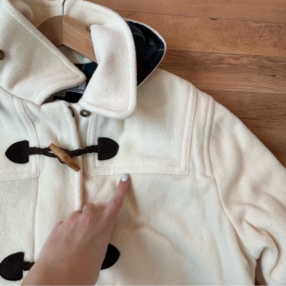 VNTG LL Bean white Wool Jacket Hooded Zip Up Toggle Closure Thinsulate Lining 16 - Picture 12 of 16